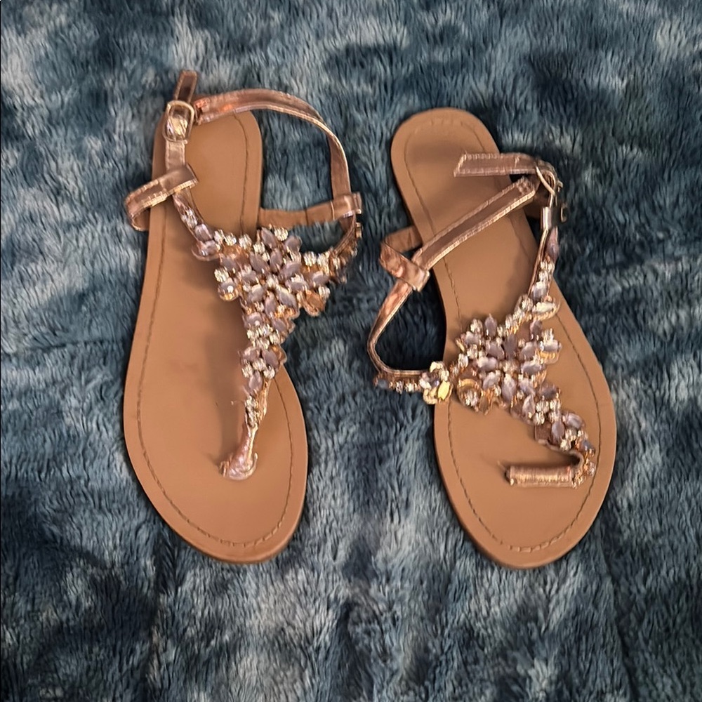 Elegant Tan Sandals with Crystal Embellishments